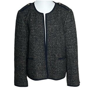 TALBOTS NWT Open Front Textured  Blazer Size 16 Black Brown Silver Metallic